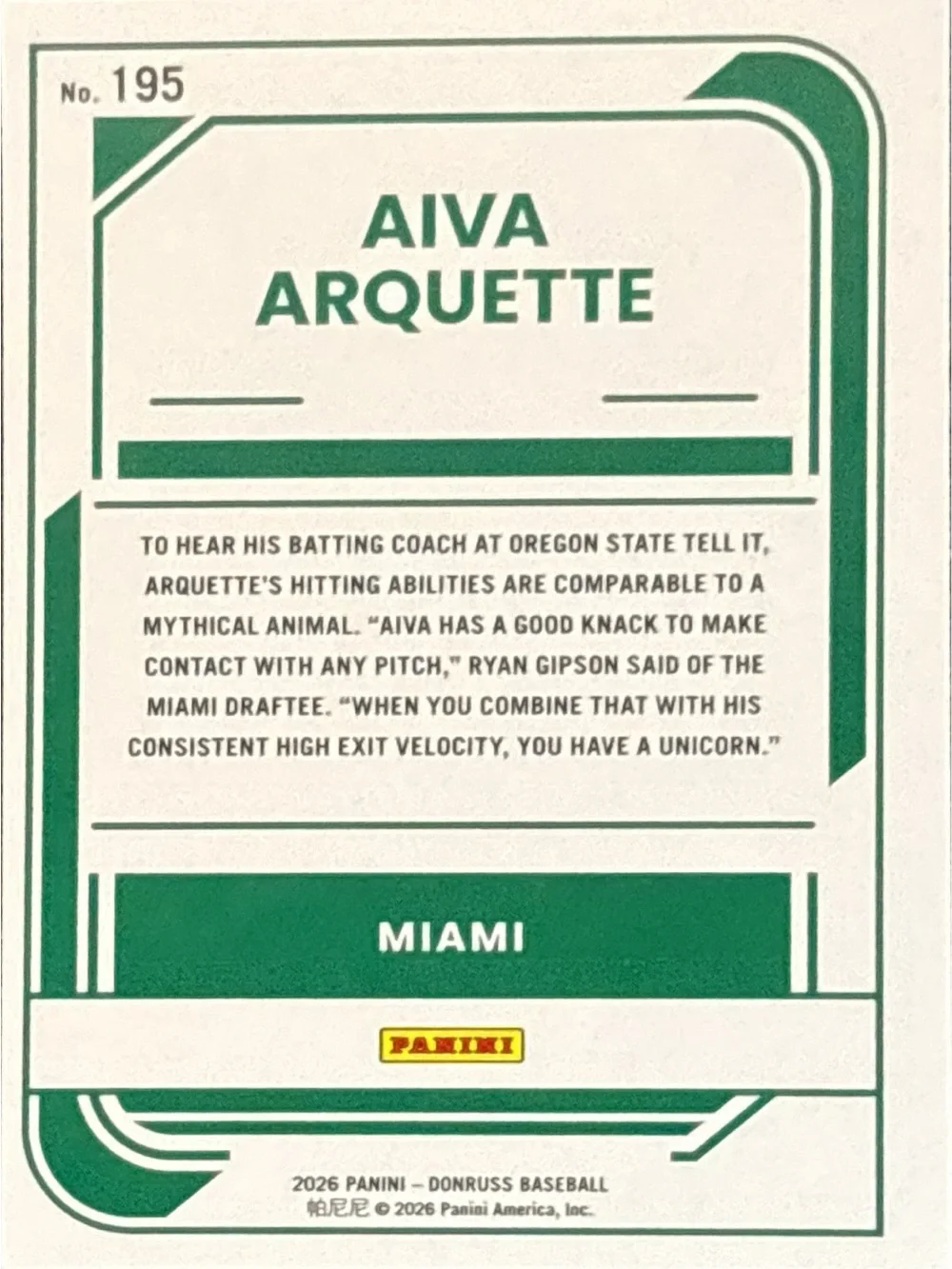 Panini Donruss  Aiva Arquette Rated Prospect Trading Card